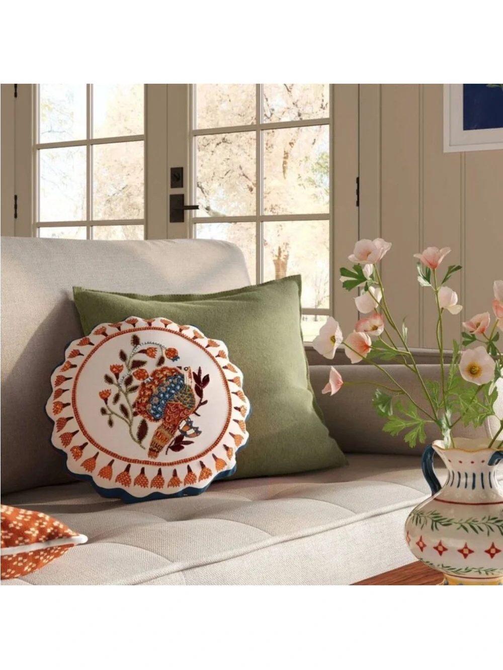 Thanksgiving Fall Round Turkey Scalloped Pillow - Threshold Target